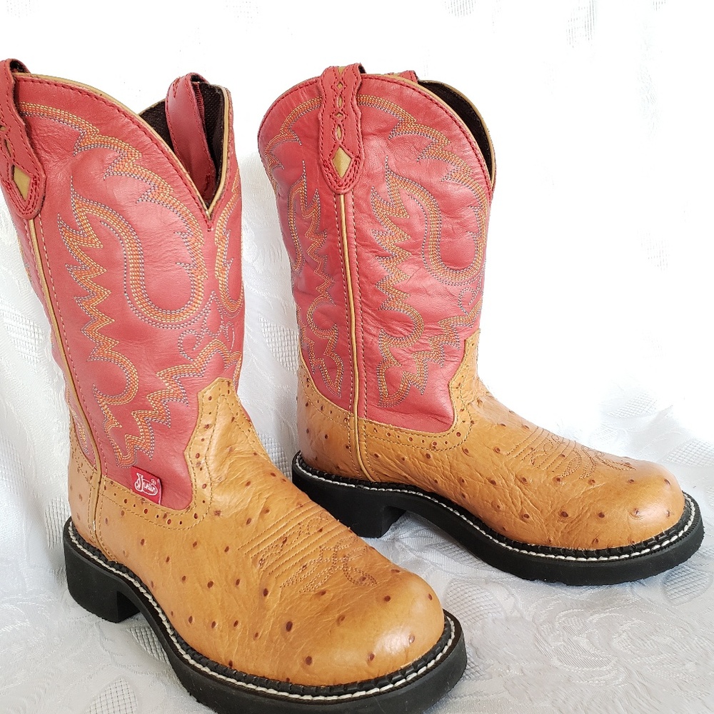 NEW JUSTINS OSTRICH LTHR GYPSY WESTERN BOOTS SZ 6